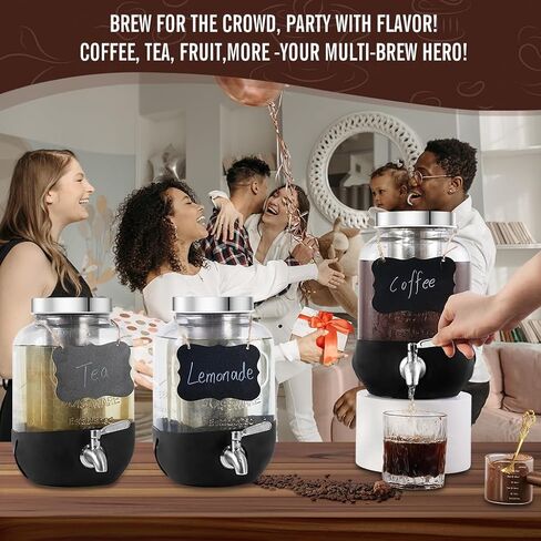 Cold Brew Coffee Maker, 1 Gallon Iced Coffee Maker With Stainless Steel Filter, Heavy Duty Glass Cold Brew Pitcher With Stainless Steel Spigot, Mason Jar Cold Brew Coffee Maker Fast Iced Tea Maker in Kuwait