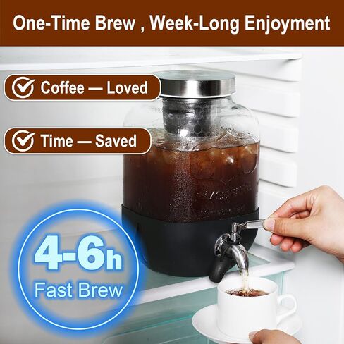 Cold Brew Coffee Maker, 1 Gallon Iced Coffee Maker With Stainless Steel Filter, Heavy Duty Glass Cold Brew Pitcher With Stainless Steel Spigot, Mason Jar Cold Brew Coffee Maker Fast Iced Tea Maker in Kuwait