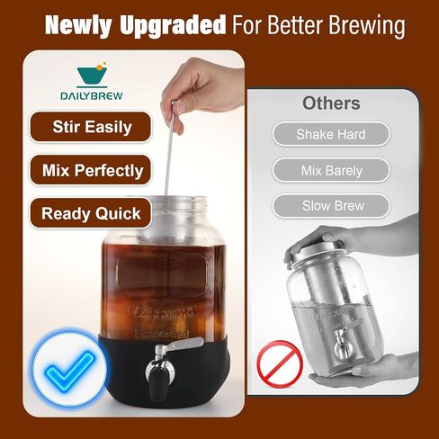Cold Brew Coffee Maker, 1 Gallon Iced Coffee Maker With Stainless Steel Filter, Heavy Duty Glass Cold Brew Pitcher With Stainless Steel Spigot, Mason Jar Cold Brew Coffee Maker Fast Iced Tea Maker in Kuwait