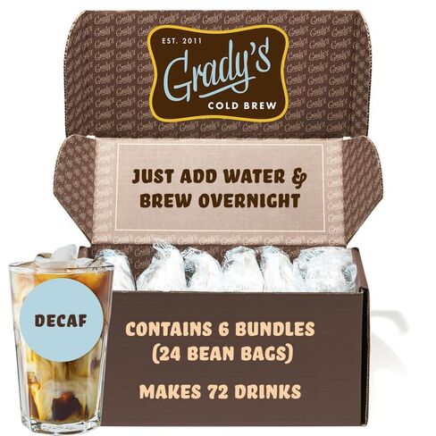 GRADY’S COLD BREW, New Orleans Style - DECAF, 100% Arabica Ground Coffee & Chicory Pouches, All-in-One Cold Brew Kit with 12 Easy-to-Brew Beans Bags, Makes 36 drinks in Saudi Arabia