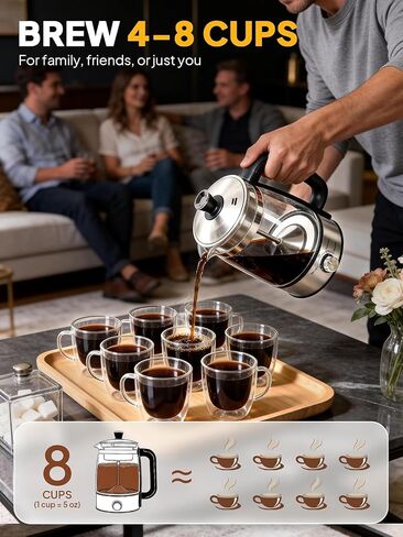 Horavie 8-Cup Electric Percolator Coffee Maker – Borosilicate Glass Carafe, Stainless Steel Filter, Auto or Manual Brew, Manual Keep Warm, Black in Saudi Arabia