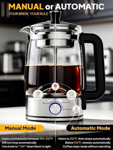 Horavie 8-Cup Electric Percolator Coffee Maker – Borosilicate Glass Carafe, Stainless Steel Filter, Auto or Manual Brew, Manual Keep Warm, Black in Saudi Arabia