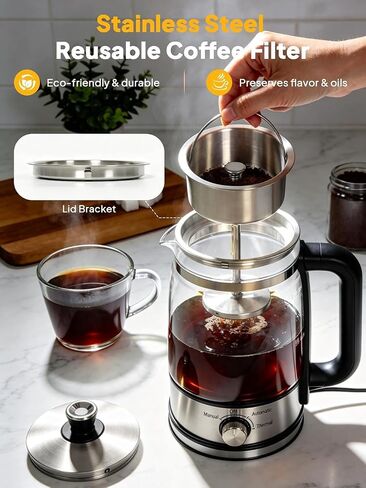 Horavie 8-Cup Electric Percolator Coffee Maker – Borosilicate Glass Carafe, Stainless Steel Filter, Auto or Manual Brew, Manual Keep Warm, Black in Saudi Arabia