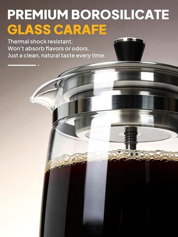 Horavie 8-Cup Electric Percolator Coffee Maker – Borosilicate Glass Carafe, Stainless Steel Filter, Auto or Manual Brew, Manual Keep Warm, Black in Saudi Arabia