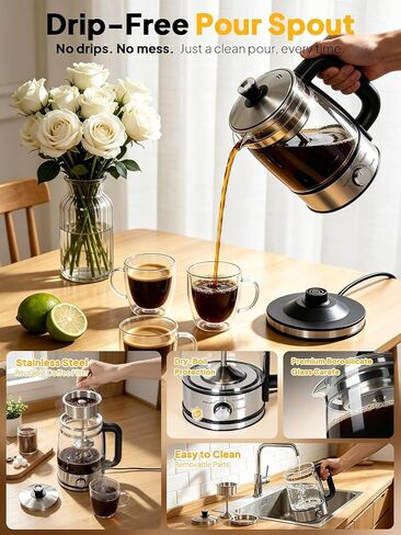 Horavie 8-Cup Electric Percolator Coffee Maker – Borosilicate Glass Carafe, Stainless Steel Filter, Auto or Manual Brew, Manual Keep Warm, Black in Saudi Arabia