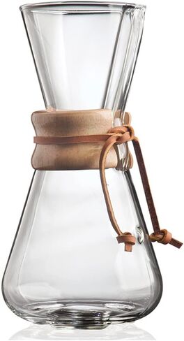 Chemex Pour-Over Glass Coffeemaker - Classic Series - 3-Cup - Exclusive Packaging | Manual Drip Coffee Brewer, Non-Porous Borosilicate Glass, Uses FP-2 Filters, Sediment-Free in Kuwait