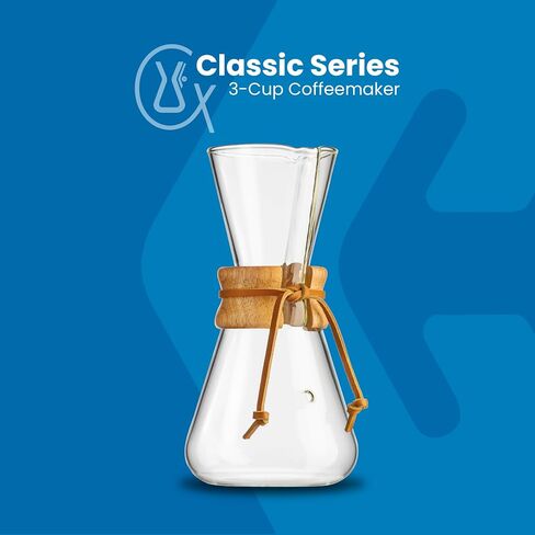 Chemex Pour-Over Glass Coffeemaker - Classic Series - 3-Cup - Exclusive Packaging | Manual Drip Coffee Brewer, Non-Porous Borosilicate Glass, Uses FP-2 Filters, Sediment-Free in Kuwait