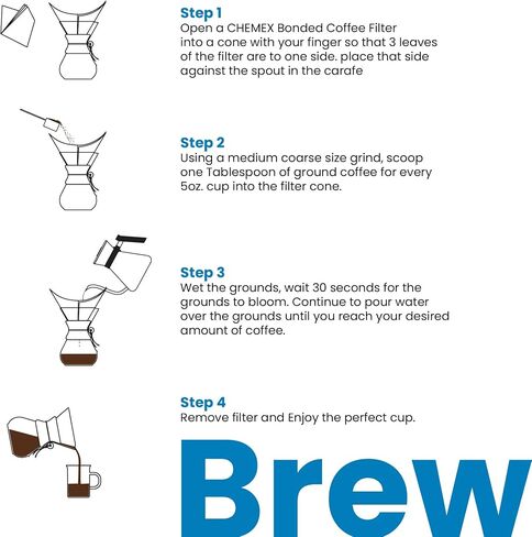 Chemex Pour-Over Glass Coffeemaker - Classic Series - 3-Cup - Exclusive Packaging | Manual Drip Coffee Brewer, Non-Porous Borosilicate Glass, Uses FP-2 Filters, Sediment-Free in Kuwait