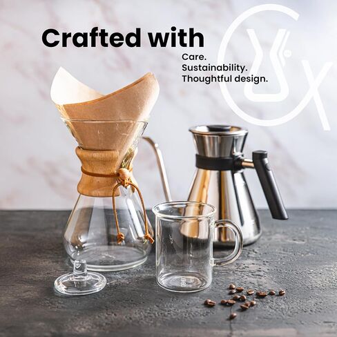 Chemex Pour-Over Glass Coffeemaker - Classic Series - 3-Cup - Exclusive Packaging | Manual Drip Coffee Brewer, Non-Porous Borosilicate Glass, Uses FP-2 Filters, Sediment-Free in Kuwait