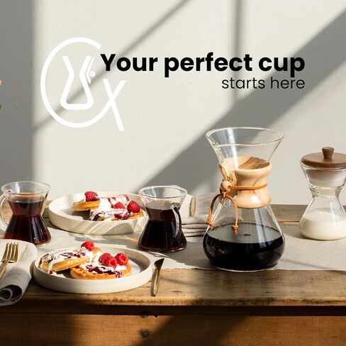 Chemex Pour-Over Glass Coffeemaker - Classic Series - 3-Cup - Exclusive Packaging | Manual Drip Coffee Brewer, Non-Porous Borosilicate Glass, Uses FP-2 Filters, Sediment-Free in Kuwait