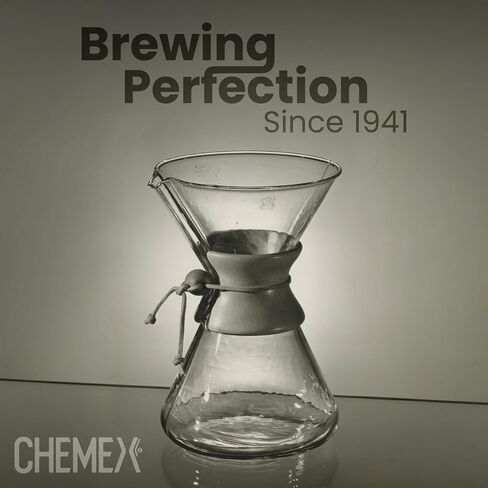 Chemex Pour-Over Glass Coffeemaker - Classic Series - 3-Cup - Exclusive Packaging | Manual Drip Coffee Brewer, Non-Porous Borosilicate Glass, Uses FP-2 Filters, Sediment-Free in Kuwait