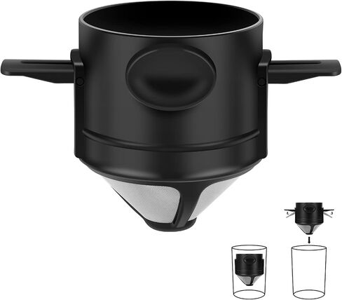 Pour Over Coffee Maker,Portable Stainless Steel Reusable Coffee Filter, Mini Collapsible Paperless Single Serve 1 Cup Coffee Dripper Cup Easy To Clean For Travel Camping in Saudi Arabia