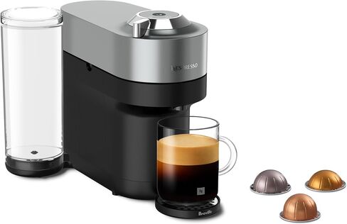 Nespresso Vertuo Pop+ Coffee & Espresso Maker by Breville, Black & Gold | Matte black and gold coffee machine with sleek design, 37 fl. oz. side water tank, 30 second heat-up and auto pod ejection. in Kuwait