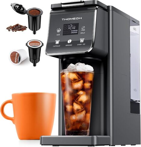 ماكينة صنع القهوة K Cup مع إعداد جريء، ماكينة صنع القهوة الساخنة والمثلجة الفردية لكوب K والأرضيات، خزان مياه قابل للإزالة 52 أونصة، حجم المشروب من 6 إلى 14 أونصة، ماكينة صنع القهوة مع فلتر قابل لإعادة الاستخدام، رمادي in Kuwait