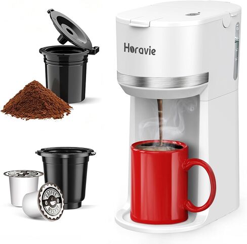 Horavie Small Single Serve Coffee Maker for K Cup and Grounds, Fast Brew One Cup Coffee Machine with One Button, 6 to 12 oz. Brew Sizes, Perfect for Home and Travel, Black in Saudi Arabia