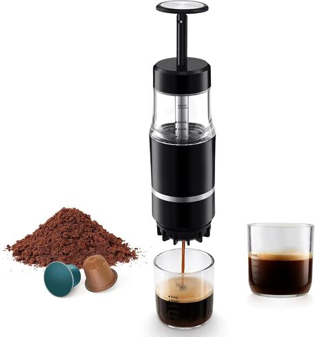 Portable Coffee Maker for Travel & Camping, Travel Lightweight Coffee Machines, Manually Operated, Compatible with Ground Coffee & NS Capsule Black (1Pcs) in Saudi Arabia