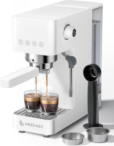 AMZCHEF Compact Espresso Machine 20 Bar, Americano, Latte & Cappuccino | Easy One-Touch Brewing, 30s Heat-Up, Stable PID Control, Easy Milk Frothing, Compact Design, 50oz Tank, White in Kuwait