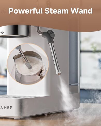 AMZCHEF Compact Espresso Machine 20 Bar, Americano, Latte & Cappuccino | Easy One-Touch Brewing, 30s Heat-Up, Stable PID Control, Easy Milk Frothing, Compact Design, 50oz Tank, White in Kuwait