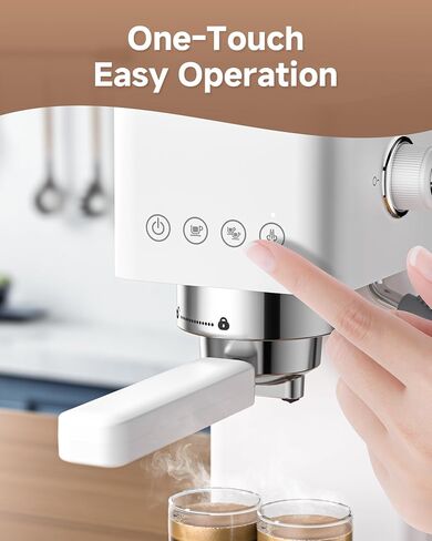 AMZCHEF Compact Espresso Machine 20 Bar, Americano, Latte & Cappuccino | Easy One-Touch Brewing, 30s Heat-Up, Stable PID Control, Easy Milk Frothing, Compact Design, 50oz Tank, White in Kuwait
