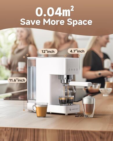 AMZCHEF Compact Espresso Machine 20 Bar, Americano, Latte & Cappuccino | Easy One-Touch Brewing, 30s Heat-Up, Stable PID Control, Easy Milk Frothing, Compact Design, 50oz Tank, White in Kuwait