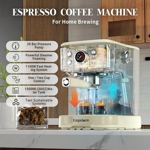 Empstorm Espresso Machine 20 Bar, 2 in 1 Espresso Maker with Milk Frother Steam Wand for Latte and Cappuccino& Milk Frothing Pitcher Steamer Cup Foam Making in Saudi Arabia