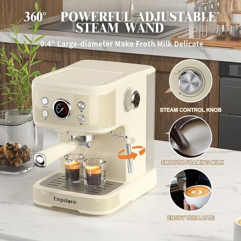 Empstorm Espresso Machine 20 Bar, 2 in 1 Espresso Maker with Milk Frother Steam Wand for Latte and Cappuccino& Milk Frothing Pitcher Steamer Cup Foam Making in Saudi Arabia