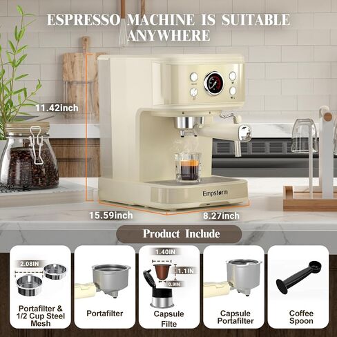 Empstorm Espresso Machine 20 Bar, 2 in 1 Espresso Maker with Milk Frother Steam Wand for Latte and Cappuccino& Milk Frothing Pitcher Steamer Cup Foam Making in Saudi Arabia