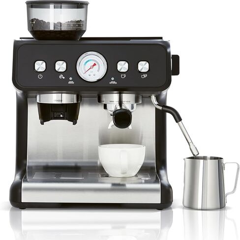 20 Bar Espresso Machine with Grinder & Steam Wand, Stainless Coffee Maker | 20 Bar Pressure; 2.8L Removable Tank; Conical Burr Grinder; Milk Steam Wand; Intelligent Temp Control; Home/Office Use. in Saudi Arabia