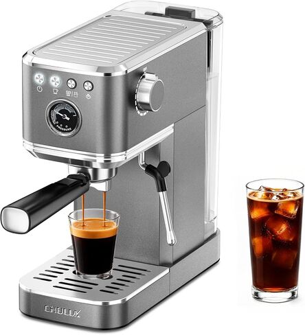 CHULUX Elite Espresso Machine for Latte, Americano and Iced Coffee, Silver | Hot and Iced Espresso, Visible Pressure Gauge, PID Temperature Control, Pre-Infusion Tech, Brushed Stainless Steel Finish in Saudi Arabia