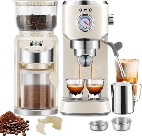 Gevi 20 Bar Espresso Machine with Conical Burr Anti-Static Coffee Grinder | Removable Water Tank;Include Necessary Accessories;35 Precise Grind Settings;Easy to Clean and Maintain;with Milk Frother; in Saudi Arabia