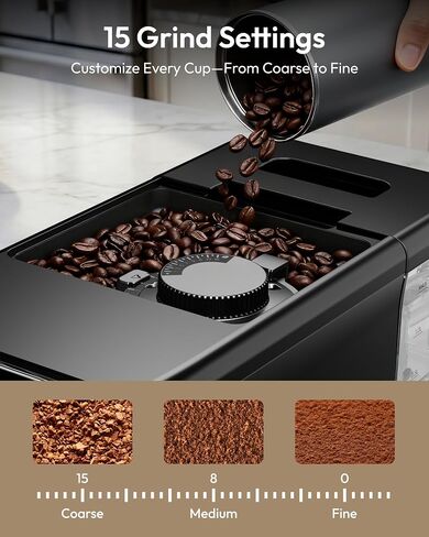 Automatic Espresso Machine, 20 Bar Coffee Maker with Grinder Built in Milk Frother, 15-Grind Settings Fully Automatic Espresso Machine with Touch Screen, Auto Self-Cleaning for Cappuccino & Latte | 20 Bar Coffee Maker, 15 Grind Settings, Touch Screen, Aut in Saudi Arabia