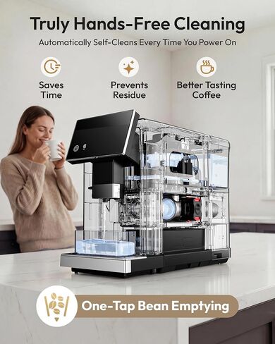 Automatic Espresso Machine, 20 Bar Coffee Maker with Grinder Built in Milk Frother, 15-Grind Settings Fully Automatic Espresso Machine with Touch Screen, Auto Self-Cleaning for Cappuccino & Latte | 20 Bar Coffee Maker, 15 Grind Settings, Touch Screen, Aut in Saudi Arabia