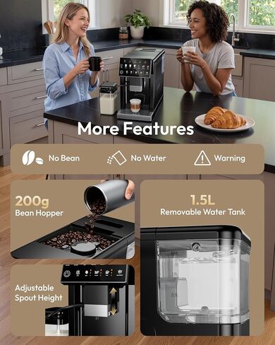 Automatic Espresso Machine, 20 Bar Coffee Maker with Grinder Built in Milk Frother, 15-Grind Settings Fully Automatic Espresso Machine with Touch Screen, Auto Self-Cleaning for Cappuccino & Latte | 20 Bar Coffee Maker, 15 Grind Settings, Touch Screen, Aut in Saudi Arabia
