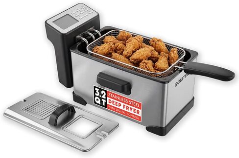 Gourmia 3.2 Qt Countertop Deep Fryer – Electric Oil Fryer with Digital Display, Adjustable 280°F–380°F Temperature Control, Viewing Window, Odor Filter Lid & Magnetic Safety Cord in Saudi Arabia