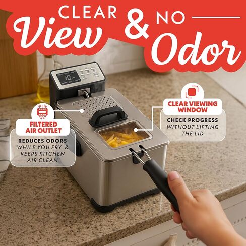 Gourmia 3.2 Qt Countertop Deep Fryer – Electric Oil Fryer with Digital Display, Adjustable 280°F–380°F Temperature Control, Viewing Window, Odor Filter Lid & Magnetic Safety Cord in Saudi Arabia