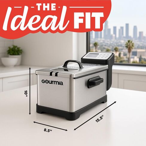Gourmia 3.2 Qt Countertop Deep Fryer – Electric Oil Fryer with Digital Display, Adjustable 280°F–380°F Temperature Control, Viewing Window, Odor Filter Lid & Magnetic Safety Cord in Saudi Arabia