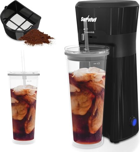 SUNVIVI 20Oz Iced Tea Coffee Maker with Reusable Filter - Small,Hot Brew | Adjustable Strength Hot Brewing Tea Machine for Lattes,Lemonade,Flavored Water,Black in Saudi Arabia