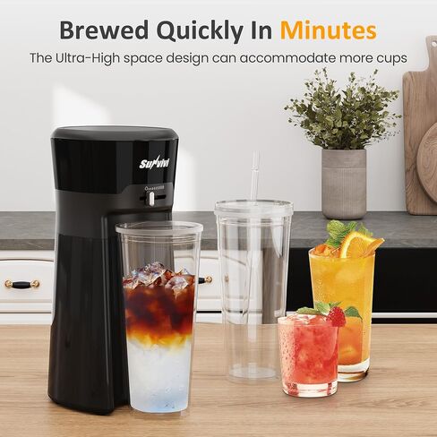SUNVIVI 20Oz Iced Tea Coffee Maker with Reusable Filter - Small,Hot Brew | Adjustable Strength Hot Brewing Tea Machine for Lattes,Lemonade,Flavored Water,Black in Saudi Arabia