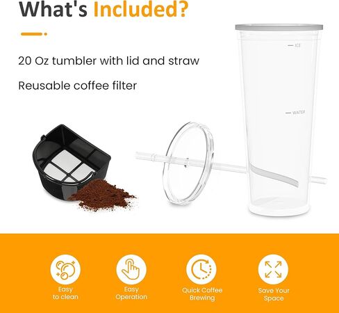 SUNVIVI 20Oz Iced Tea Coffee Maker with Reusable Filter - Small,Hot Brew | Adjustable Strength Hot Brewing Tea Machine for Lattes,Lemonade,Flavored Water,Black in Saudi Arabia