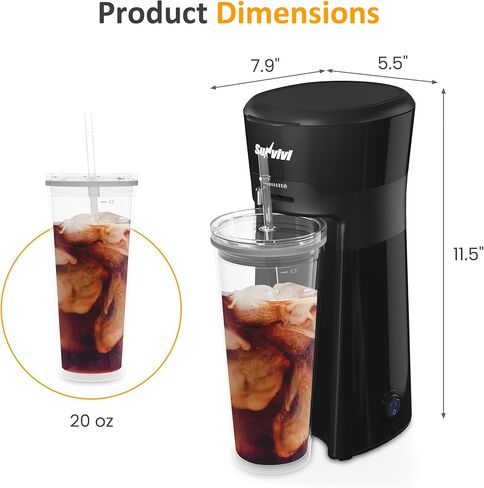 SUNVIVI 20Oz Iced Tea Coffee Maker with Reusable Filter - Small,Hot Brew | Adjustable Strength Hot Brewing Tea Machine for Lattes,Lemonade,Flavored Water,Black in Saudi Arabia