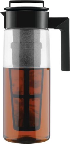 Takeya Flash Chill Iced Tea Maker - Versatile Tea Brewer for Loose/Bagged Tea - Patented Flash Chill Tech Hot/Cold Use BPA-Free Tritan Dishwasher Safe - Airtight Lid Made in USA - 2 Quart/Black in Saudi Arabia