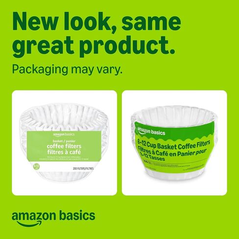 مرشحات القهوة من Amazon Basics Basket لصانعي القهوة من 8 إلى 12 كوبًا، باللون الأبيض، عدد 200، قد تختلف التعبئة in Kuwait