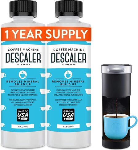 IMPRESA Coffee Machine Descaler, 2-Pack (1-Year Supply) Universal Descaling | Solution for Keurig, Nespresso, Breville, De’Longhi, Jura & Ninja – Coffee Maker Cleaner and Limescale Remover – Made in USA in Kuwait