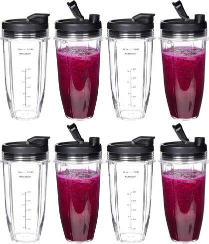 Replacement 24oz Blender Cup For Ninja BN401 BN751 BN801 BN800 BL450 BL456 BL480 Foodi SS401 SS101 TWISTi SS151 SS351 Cups Nutri Ninja Auto IQ Parts Lids Upgraded (2 Pack) in Saudi Arabia