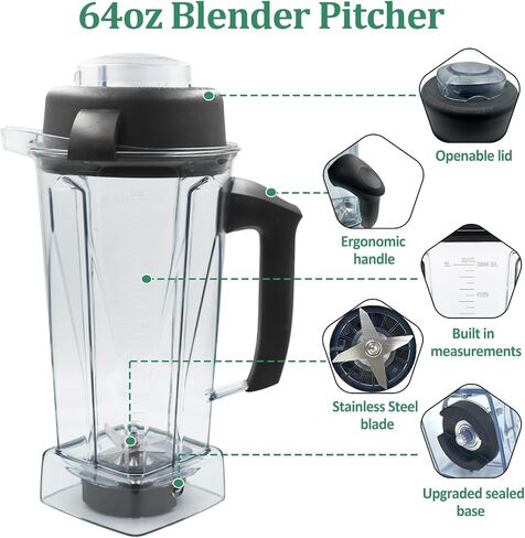Blender Pitcher 64 oz. -60865, 5200 Replacement Container for Vita-mix | 4500,5000,5300,6000,6300,6500,7500,200,300,500,750,780,VM0102,VM0103, etc. 2-year full warranty in Saudi Arabia