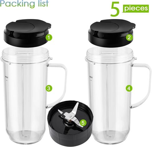 5-piece Magic Bullet Blender Cups, Tall 22oz Cup with Flip-Top To-Go Lid, Cross Blade, Blender Replacement Parts, Mug with Handle Compatible with Magic Bullet 250w MB1001 in Saudi Arabia