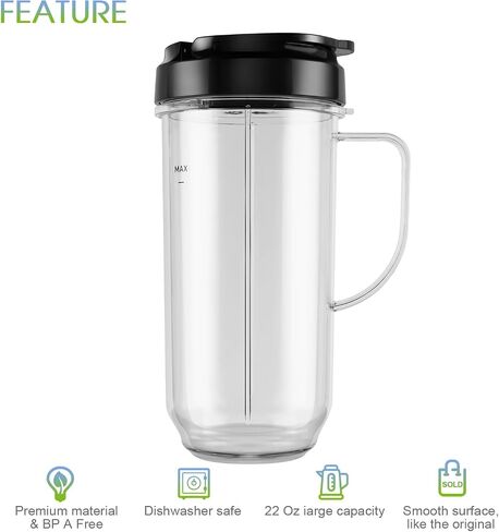 5-piece Magic Bullet Blender Cups, Tall 22oz Cup with Flip-Top To-Go Lid, Cross Blade, Blender Replacement Parts, Mug with Handle Compatible with Magic Bullet 250w MB1001 in Saudi Arabia