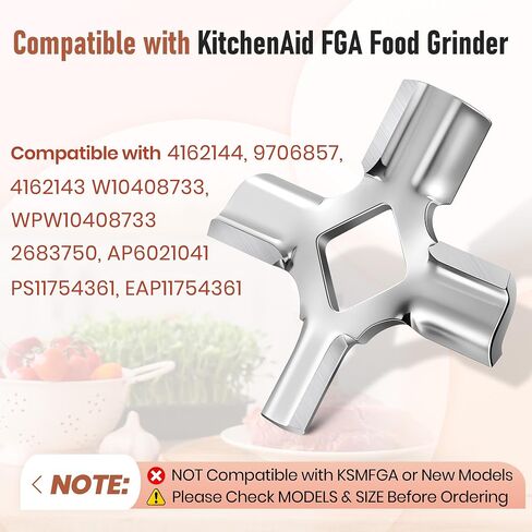 2 عبوة من شفرات مفرمة اللحم المتوافقة مع KitchenAid FGA | الطراز القديم، الفولاذ المقاوم للصدأ، شفرة 1.75 بوصة، بديل مباشر لمطحنة الطعام 4162144، 9706857، W10408733، WPW10408733 in Kuwait