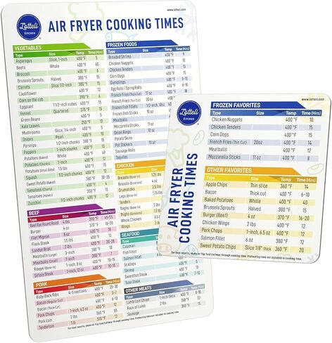 Lotteli Kitchen Air Fryer Magnetic Cheat Sheet Set, Black | Cooking Times & Temperature Guide Magnet for 100+ Foods - Air Fryer Accessories - Cook Perfectly, No Guessing in Saudi Arabia