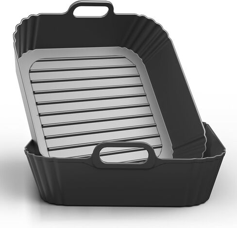 Square Silicone Air Fryer Liners 2 Pack, Compatible with Ninja AF141 181, 8.5 Inch Air Fryer Liners for COSORI 5-6.5 QT, Reusable Silicone Basket, Air Fryer Accessories in Kuwait